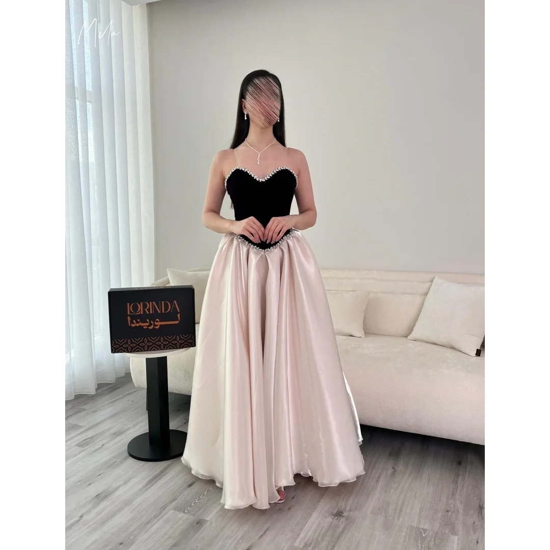 

Mila Black Velvet Heart Neckline Prom Dresses Spaghetti Strap Rhinestone Trim Customized Formal Evening Light Pink Satin Ball