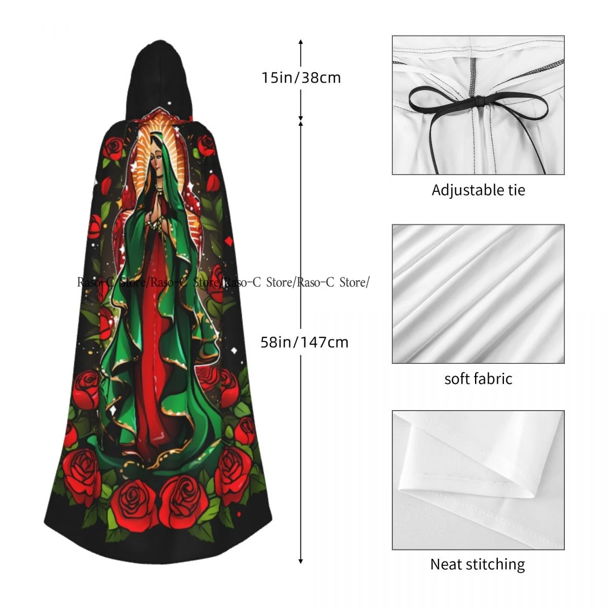 Adult Cloak Cape Hooded Our Lady Of Guadalupe Virgin Mary Medieval Costume Witch Wicca Vampire Elf Purim Carnival Party