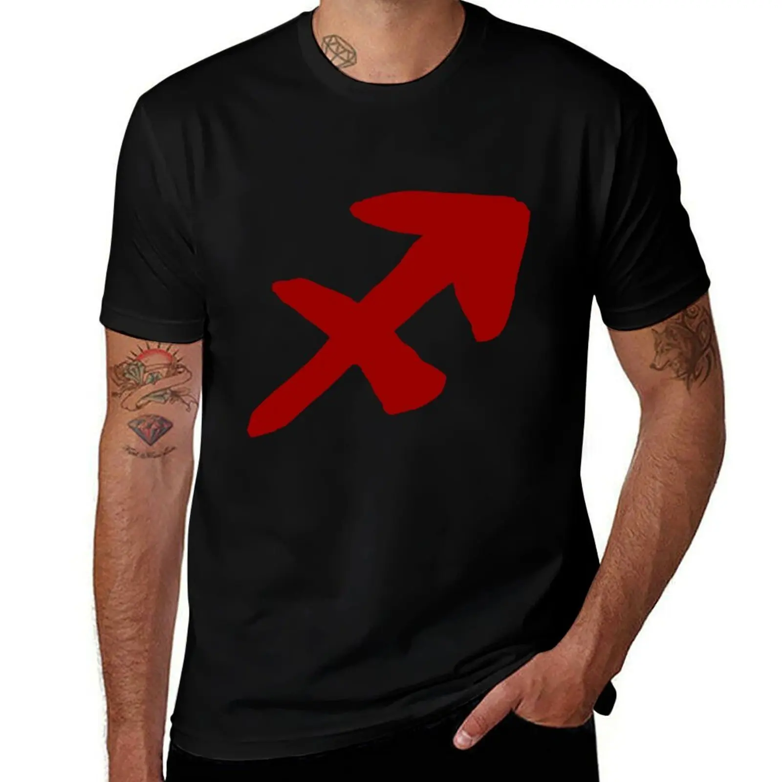 

Sagittarius Symbol Brush Calligraphy Red T-Shirt customizeds Funny t-shirts tees blue archive mens workout shirts