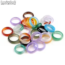 Wholesale 10pcs/Lot Colorful Natural Stone Rings For Women Wedding Band Polished Agate Finger Rings Jewelry Party Christmas Gift