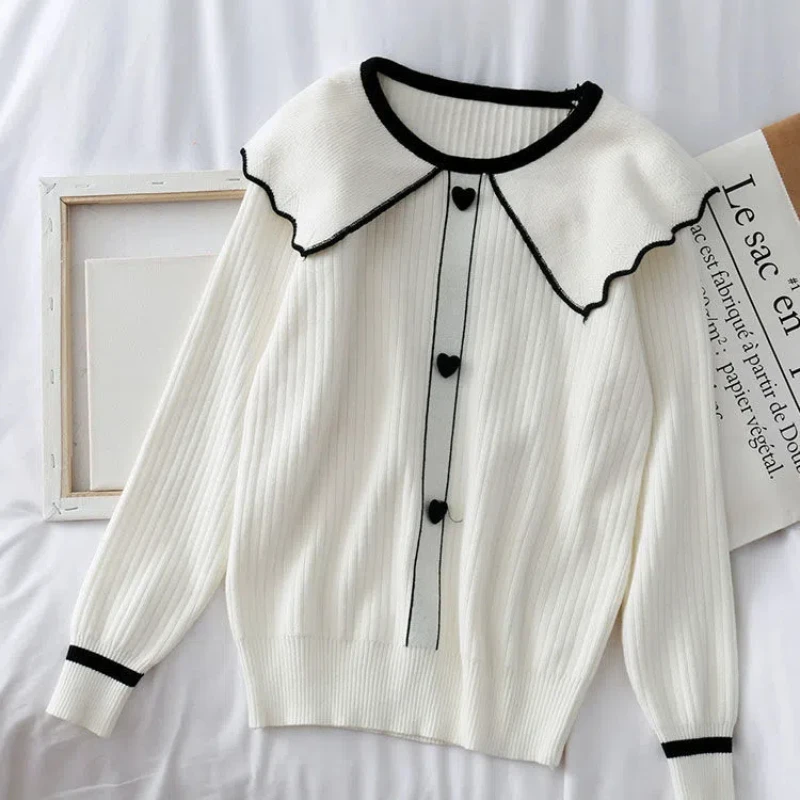 Spring Autumn New Doll Collar Long Sleeve Fashion Sweater Women High Street Casual Button Pullovers Elegant All-match Chic Tops