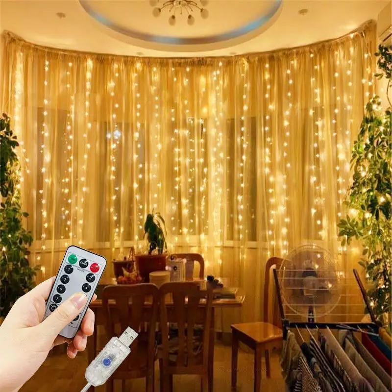 Guirxiété lumineuse LED dégradée pour chambre à coucher, décoration de mariage et de Noël, lumière extérieure de vacances, lumières de rideau USB, 3m, 4m, 6m, 8 modes