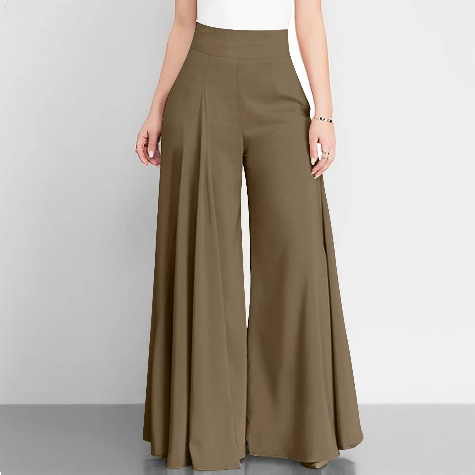 Women's Thin Trousers Zipper Wide Legs Solid Color High Waist Elegant Spring Office Commuting Simple Versatile Casual Pants