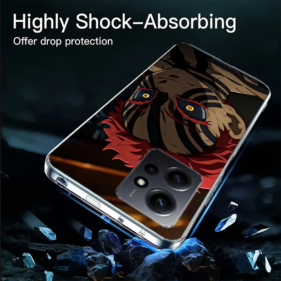 Akaza Demon Slayer Anime Clear Phone Case For Xiaomi Redmi Note 11 11S 11T 11E 10 10S 9 9S 9T 8 8T Pro 7 K70 K60 K20 TPU Pattern