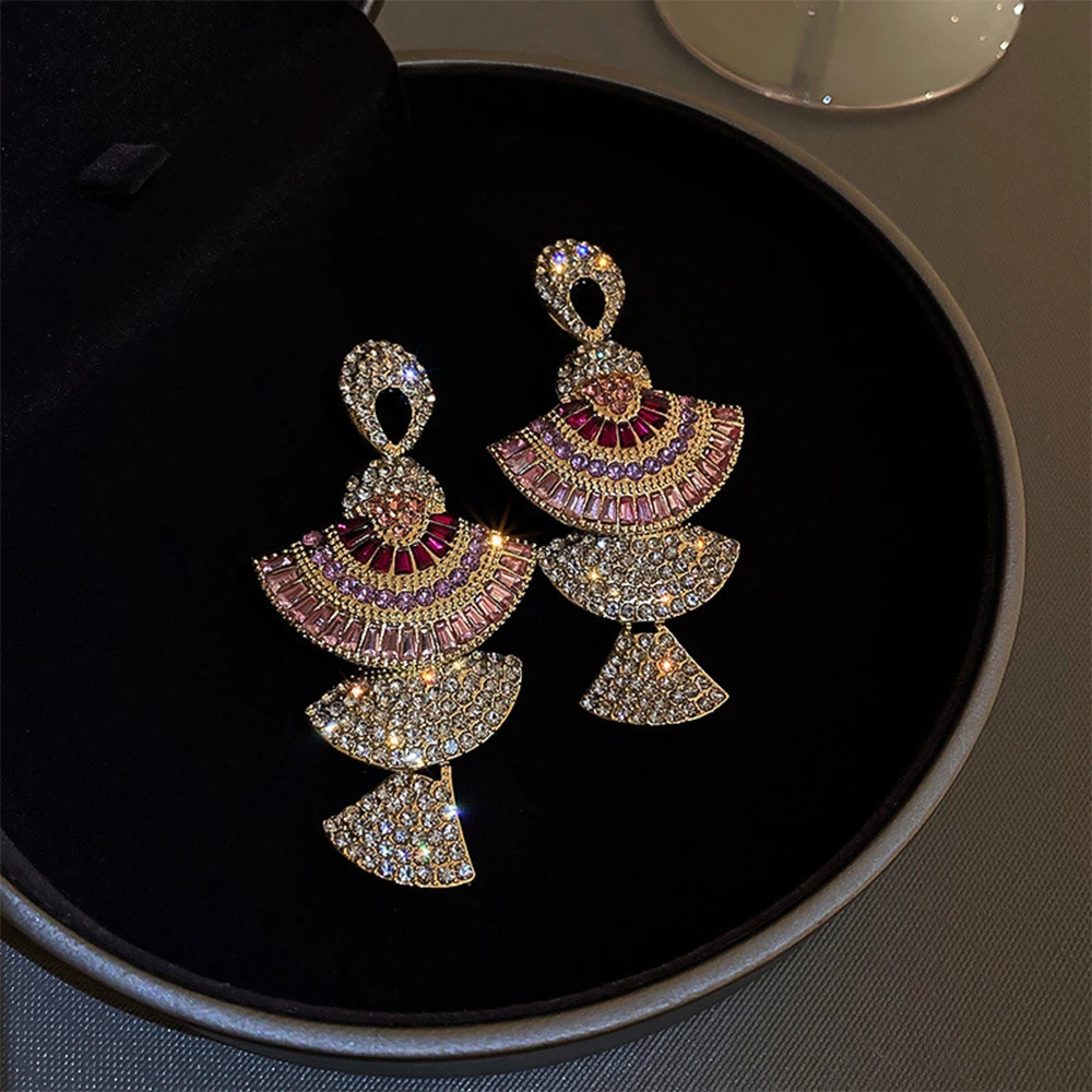 

Fashion Temperament Silver needle colored Rhinestone inlay fan-shaped earrings for women's Girl party gift Jewelry wholesale