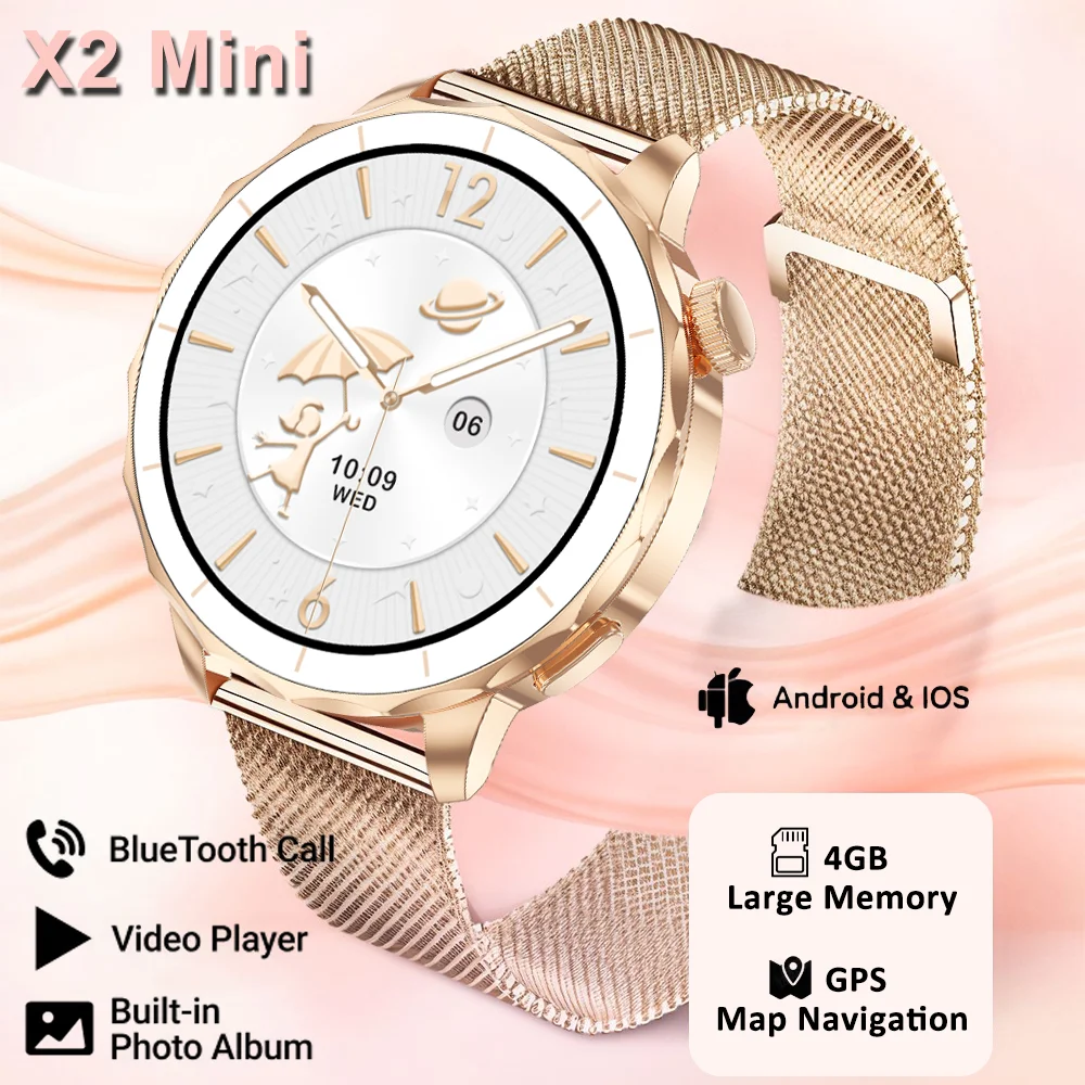 

New Watch X2 Mini AMOLED Smart Watch 4GB Memory Bluetooth Call NFC Always Display GPS Map Download APP Sports Smart Watch Women