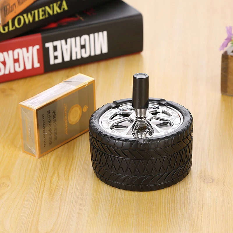 Car Tire Ashtray with Lid, Windproof Portable Ashtray for Car, Stainless Steel Smokeless Ash Tray for Outdoor Travel