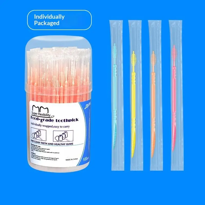 100pcs/box Independent Packaging Toothpick Double-Ended Interdental Brush Disposable Plastic Brush Oral Cleaning Caring Tool