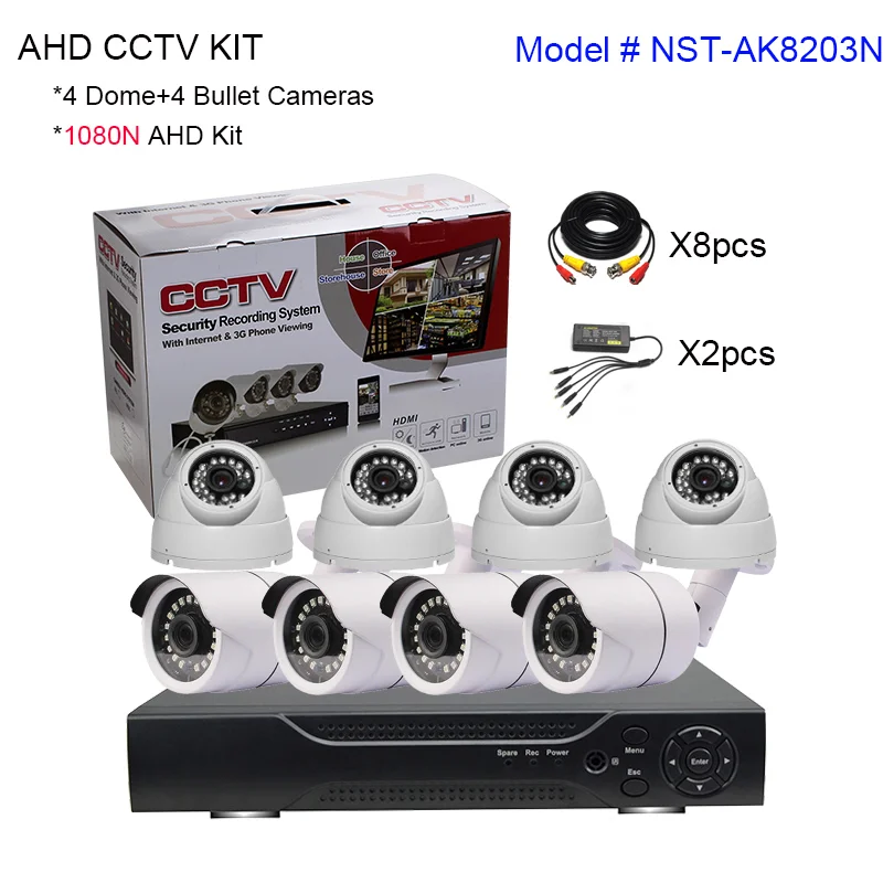 AHD 8ch 2.0MP Sistema de vigilancia de seguridad DVR Kit Cámara analógica mixta 1080P