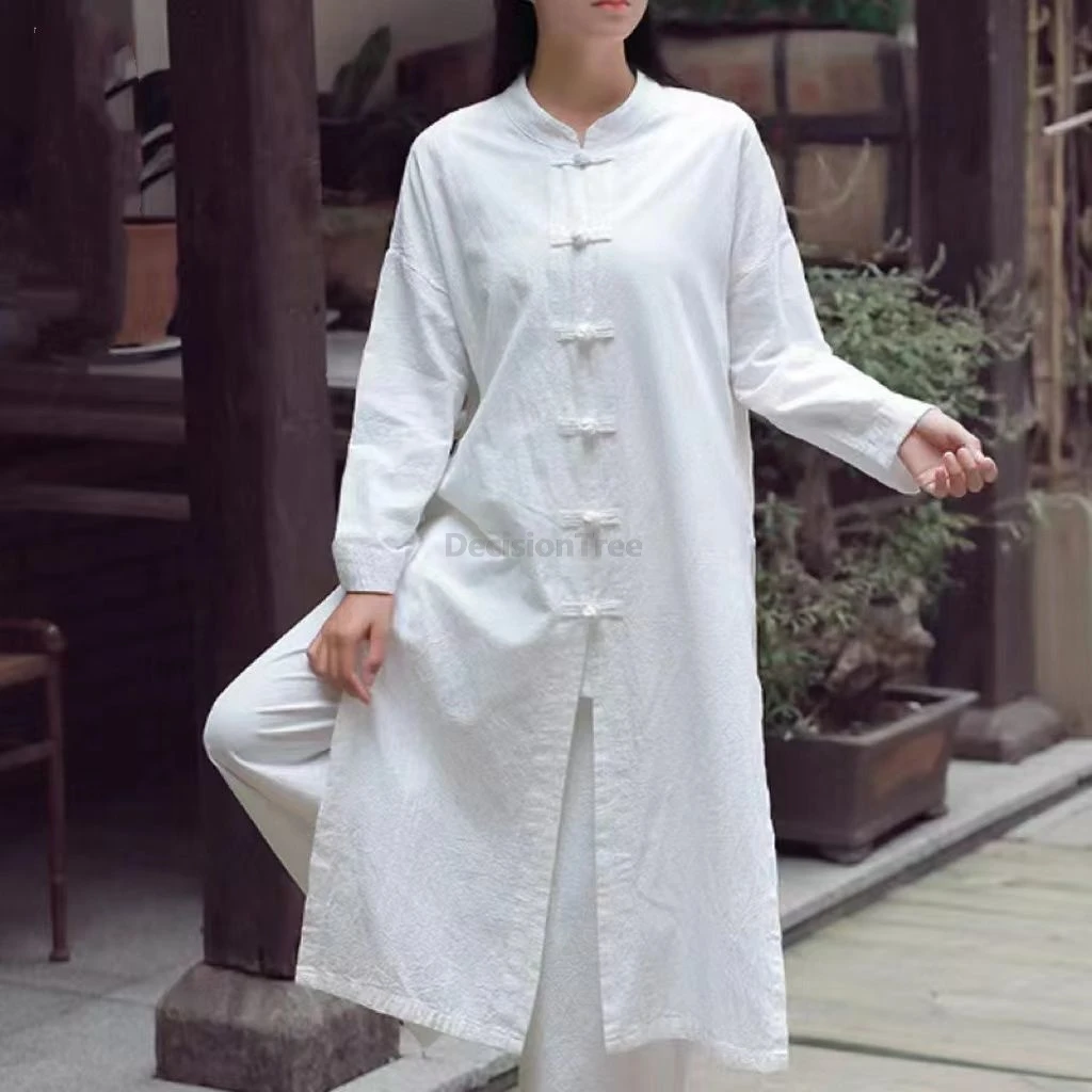 2025 cotton linen long sleeved windbreaker fashionable temperament slit chinese zen top chinese ethnic style tai chi cardigan