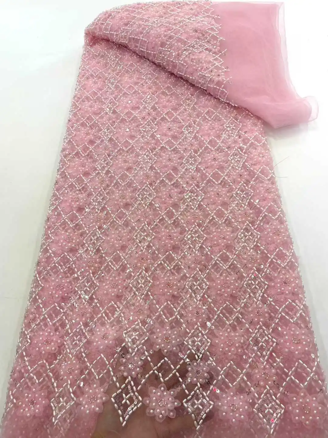

Latest 3D African Lace Fabric 2025 High Quality Embroidery Lace French Tulle Lace Fabrics 5 Yards Nigerian Lace Fabric for Party
