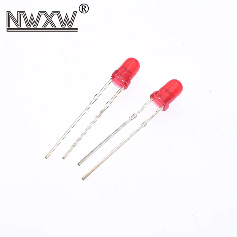 50 Buah/Lot 3MM/F3 LED Rambut Putih Merah Kuning Biru Hijau Kepala Bulat Steker Lurus