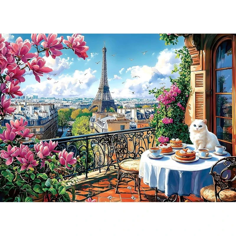 Adult Paris Springtime Tea Cat Jigsaw Puzzle 500/1000/1200/2000 PCS Stress Relief Entertainment Toys Puzzles Christmas Gifts