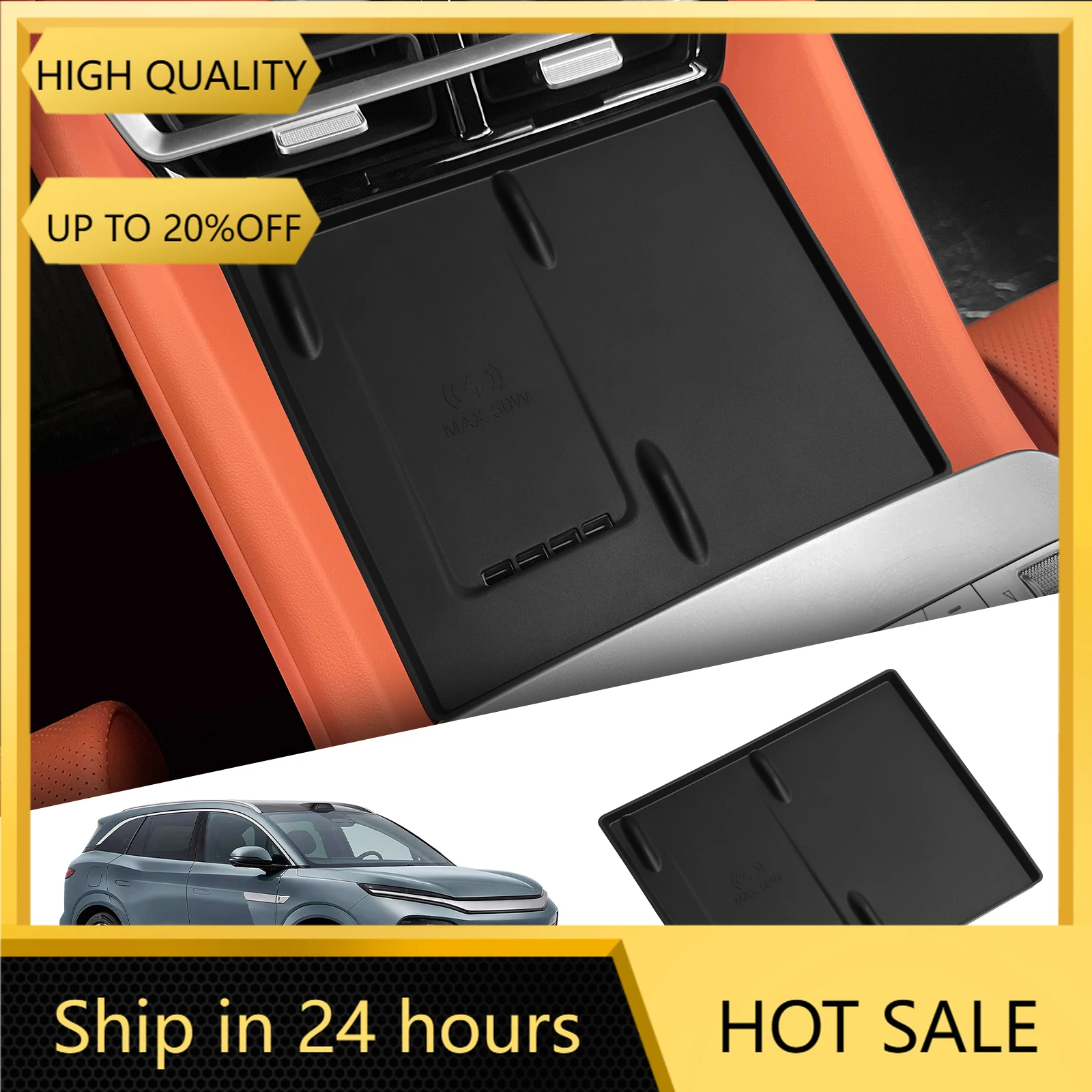 

НОВИНКА для BYD Tang L 2025, автомобильный противогрязевой коврик для мобильной беспроводной зарядки, противоскользящие коврики, силиконовые аксессуары для интерьера, черный цвет