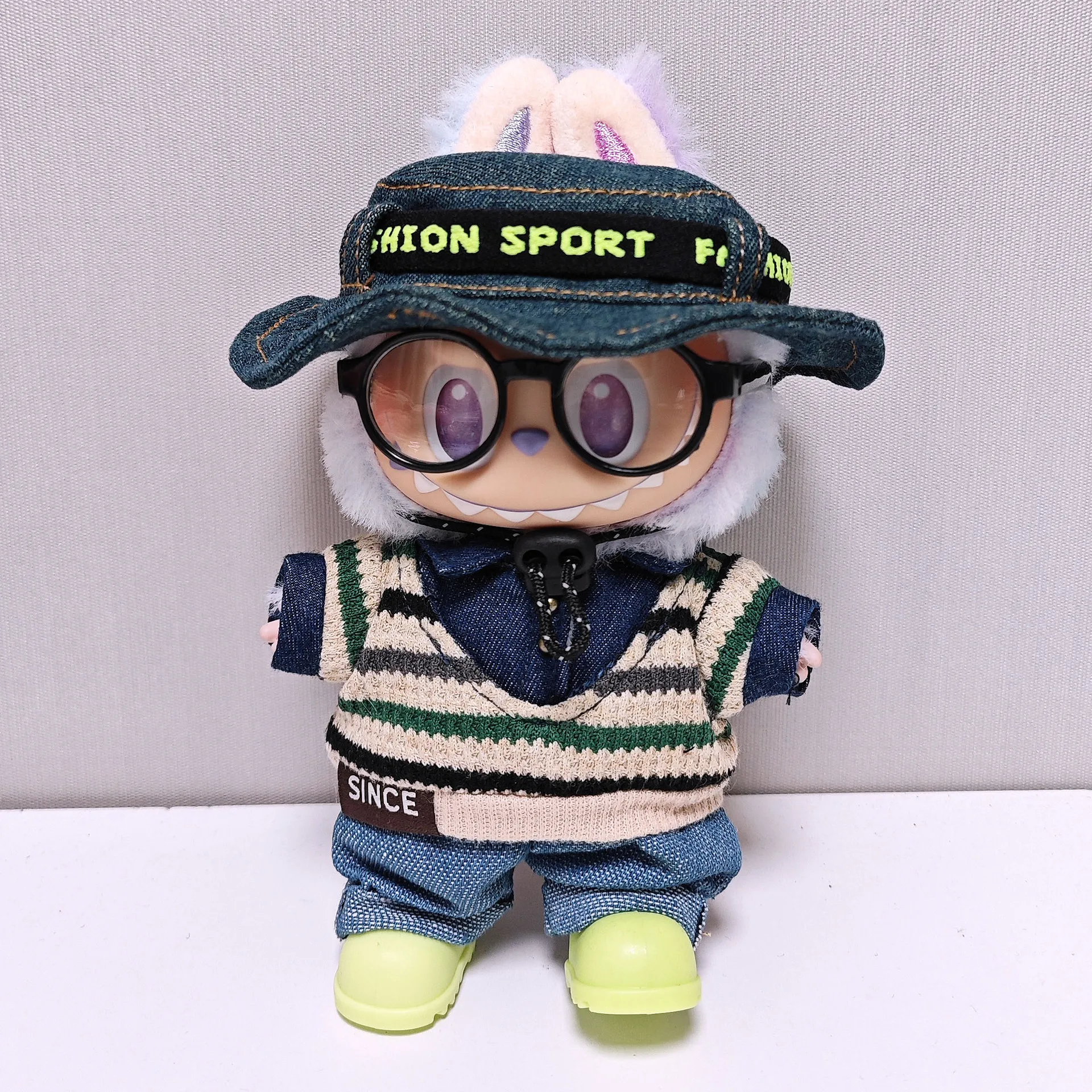 Voor Labubu Hoge kwaliteit poppenkleding 15-17CM Vissershoed Gestreepte trui Set Labubu Universele kleding