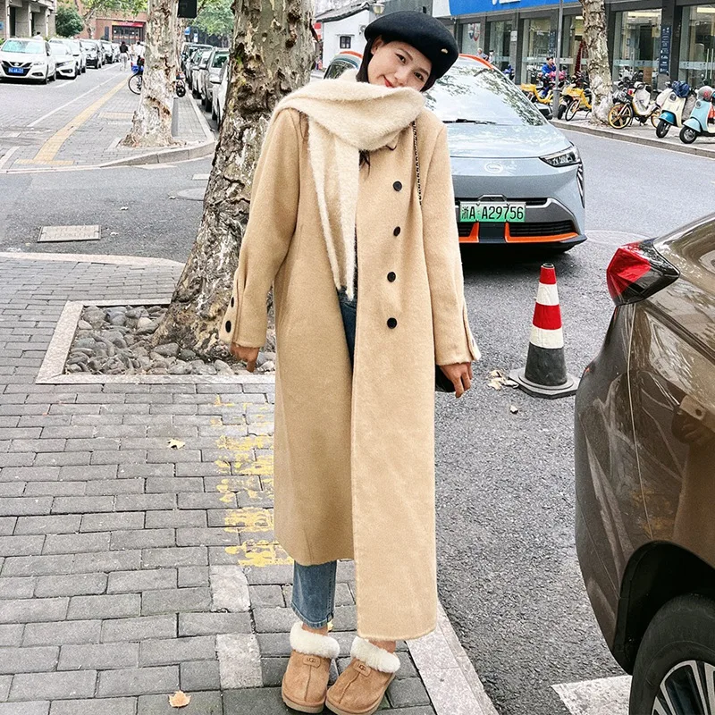 Double-sided Cashmere Coat Women's Long Style Latest 2023 Fashionable Loose Double breasted Over Knee Pure Wool Women's Wool Coa