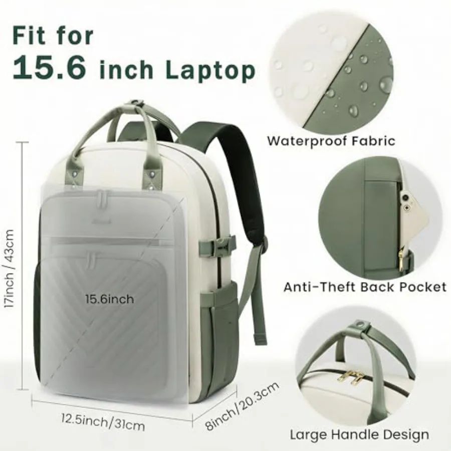 Laptop Backpack for Women, Water Resistant Travel Work Backpacks Purse Stylish Business Teacher Nurse Computer view 3