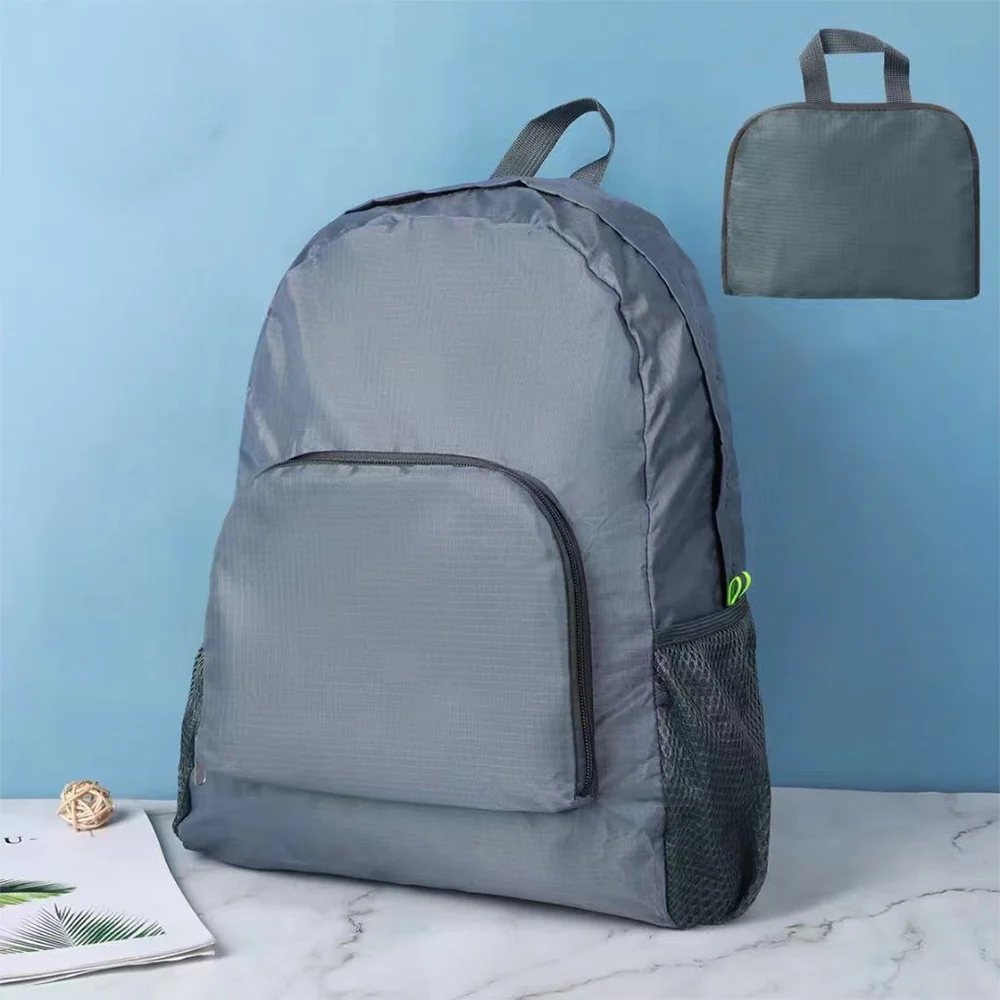 Saco dobrável ao ar livre mochila portátil acampamento caminhadas viajar daypack cinza armazenamento ombros lazer esporte saco cogumelo impressão