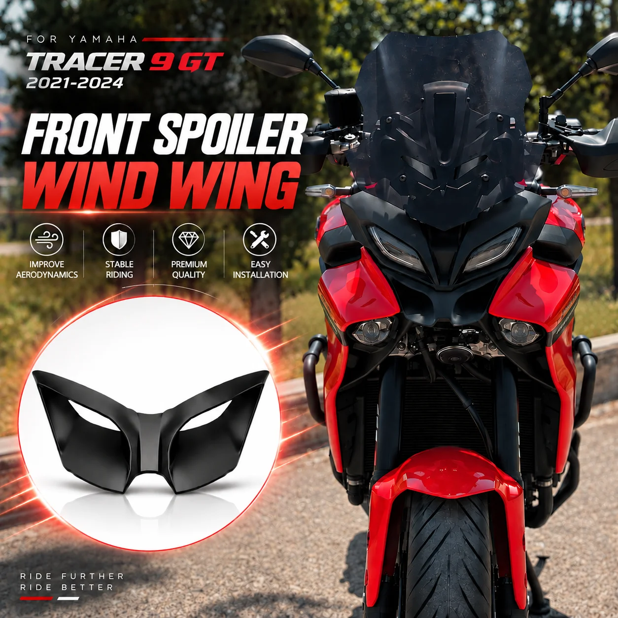 For YAMAHA TRACER 9 / 9GT 2021-2024 Wind Wing Aerodynamics Fairing Winglets TRACER 900 GT Front Spoiler Lower Spoiler Front Lip