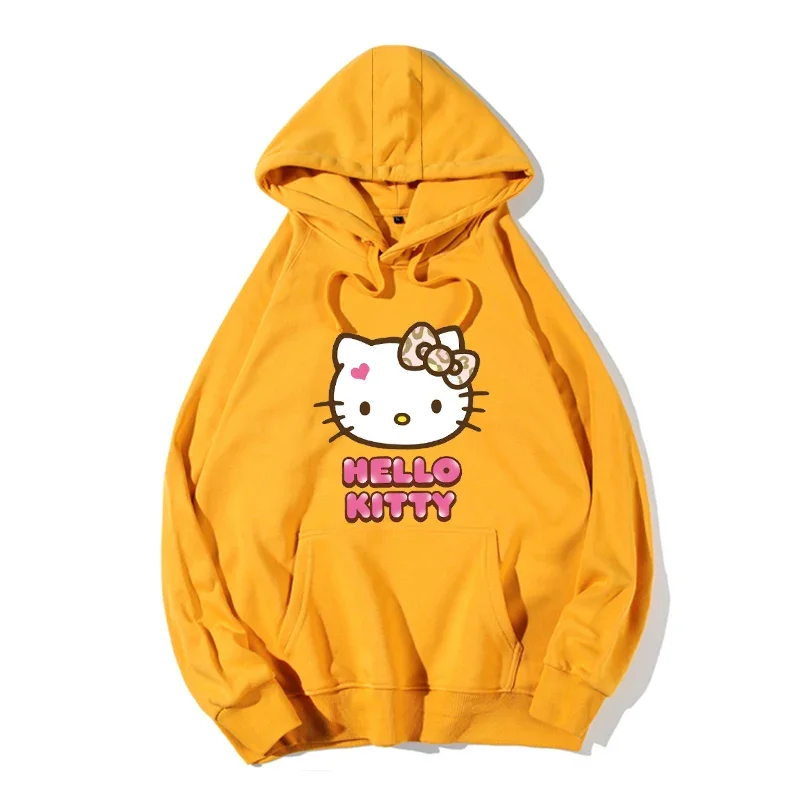 Cartoon fashion label Hello Kitty hood round neck pullover hoodie women loose oversized top hoodie clothes winter clothes women