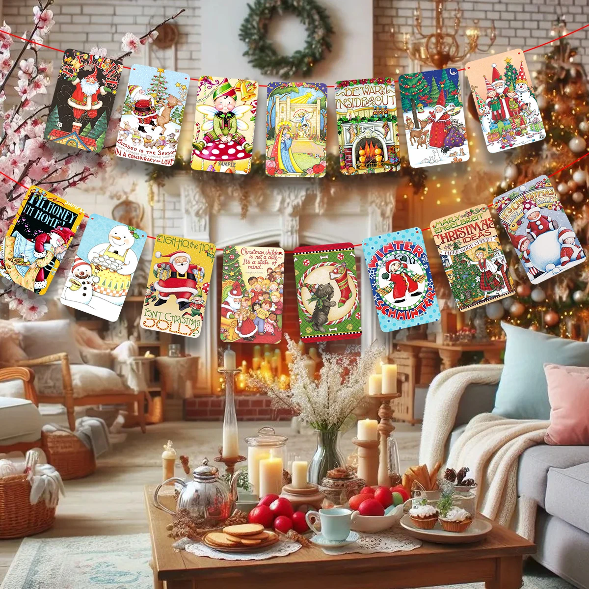 1 Satz Weihnachten hängen Banner Vintage Karton Santa Claus Hirsch Papier Banner für Weihnachten Home Party Dekorationen Noel Geschenke liefern