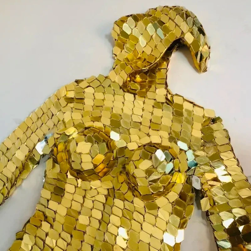 Mirror Woman Hand sewn Costume Jumpsuit Club Gold Party Mirrors Suit Ladies Clubwear Nightlife Clothing Dance Dress Performance
