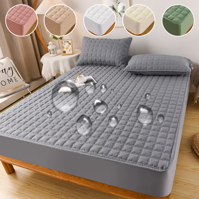 

Waterproof Cotton Fitted Bed Sheet Anti-mite Mattress Protector Soft Non Slip Mattress Cover Queen King Fitted Sheets Washable