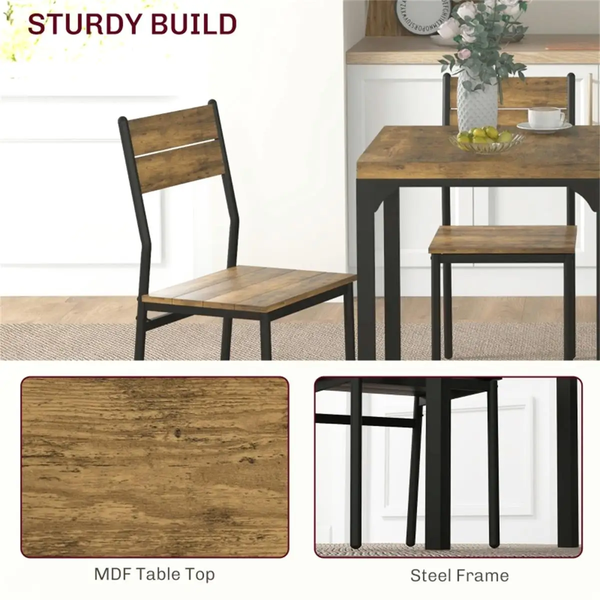 Modern Wooden Dining Table Set with Stylish Chairs for Home & Kitchen - 5-Piece Dinner Furniture