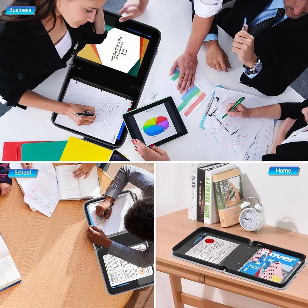 Fireproof Waterproof 3-Ring Binder Fireproof Round Binder with Zipper for Pens and 8.5*11-Inch 375-Sheet Paper (No Inserts) view 4