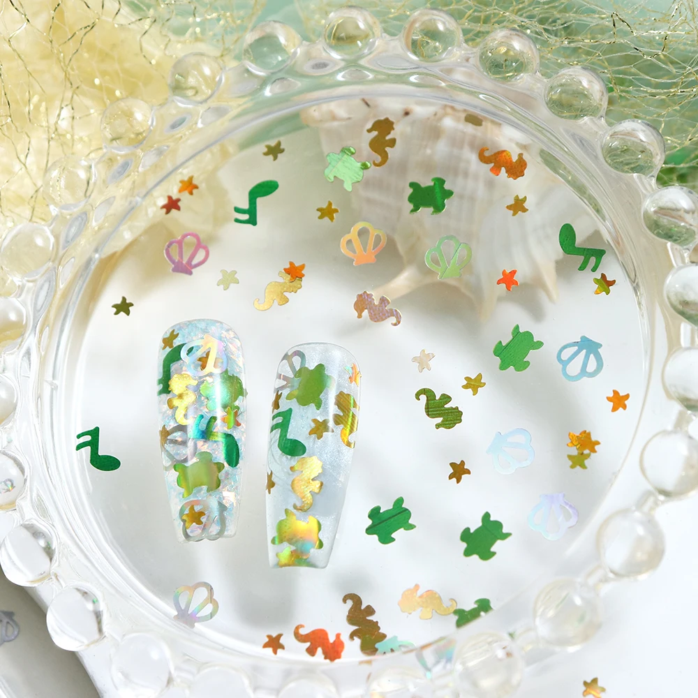 5g Metallic Green Nail Art Sequins Cute Turtle Seahorse Shell Musical Note Nail Design Glitter Flakes DIY Manicure Decorations