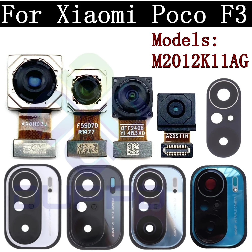 Original Rear Camera Module Flex Cable For Xiaomi Poco F3 Front Selfie Small Facing Main Back Camera Cover Frame Lens