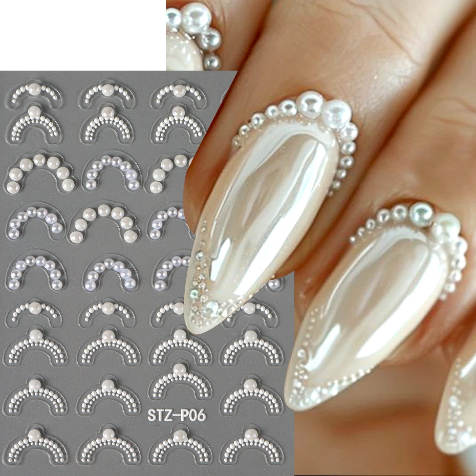 Stickers for Nails with Pearl Jewelry French Line Decoration Art Slider Holographic Adhesive Tips Decals Manicure Accessories