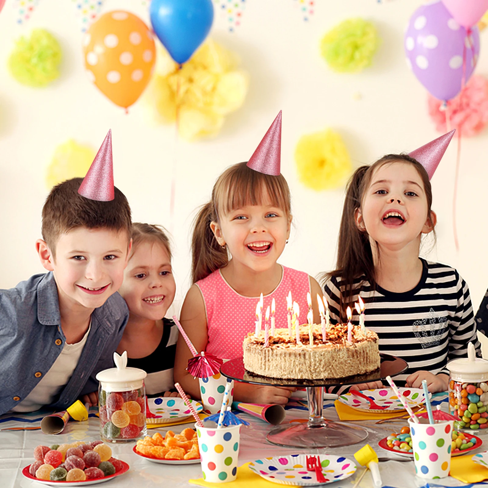 

12 Pcs Birthday Hat Glitter Party Hats Pink Color Fairy Decorative Plastic Caps s Cone