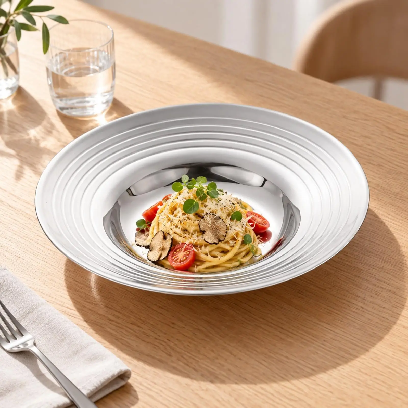 Durable 304 Stainless Steel Plate for Serving Steak Pasta Salads and Hotel Dining