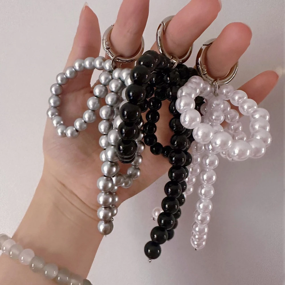 Fashion Pearl Bowknot Keychain Pendant Sweet Cute Hanging Decorations Keyring Charm for Purse Bag Backpack Handbag For Women