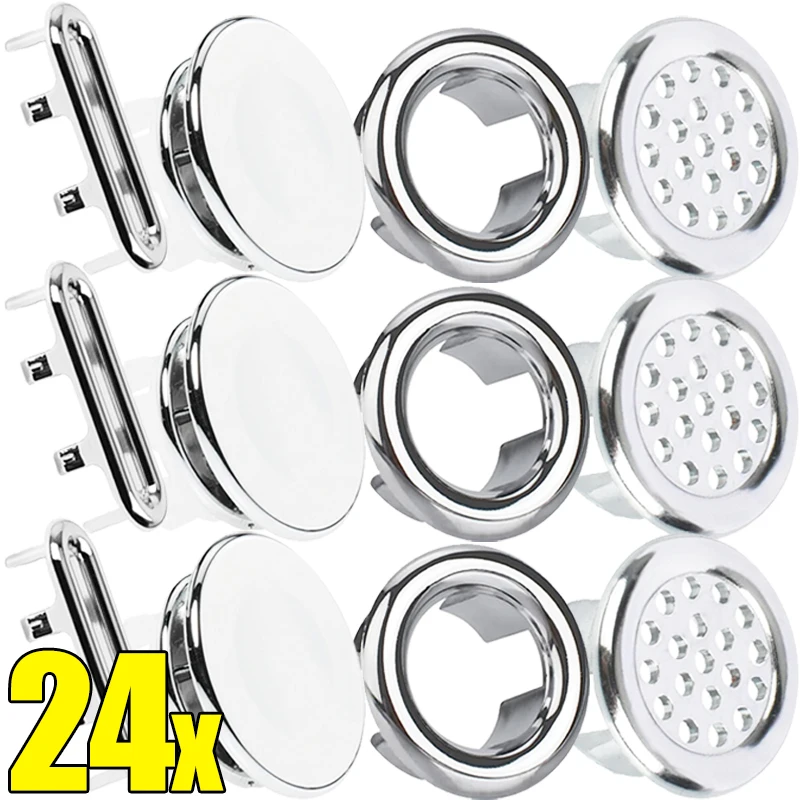 1-24 Uds. De plástico para baño, cocina, lavabo, cubierta de desbordamiento, anillo de inserción de repuesto, agujero cromado, tapa de drenaje redonda, accesorios para lavabo