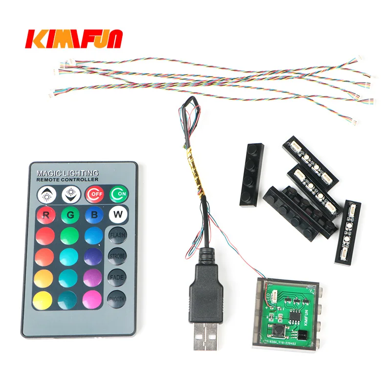 Control remoto de luces LED para niños, 6 piezas, 1x4 puntos, accesorios coloridos, ladrillo clásico educativo RGB, bloques de construcción emisores