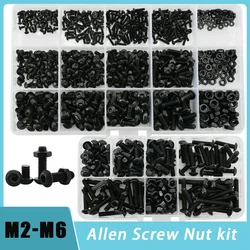ISO7380 Allen Hexagon Hex Socket Button Round Head Screw Nut Kit M2 M3 M4 M5 M6 Black Grade 10.9 Carbon Steel Bolt Nut Set