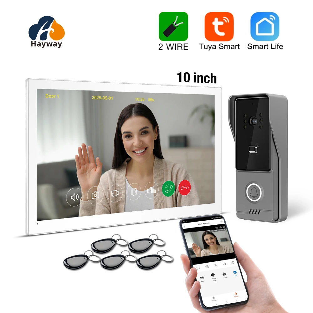 2 Wires 1080p Camera IP Video Intercom System Video Door Phone doorbell with IC Card unlock Tuya Smart Life APP