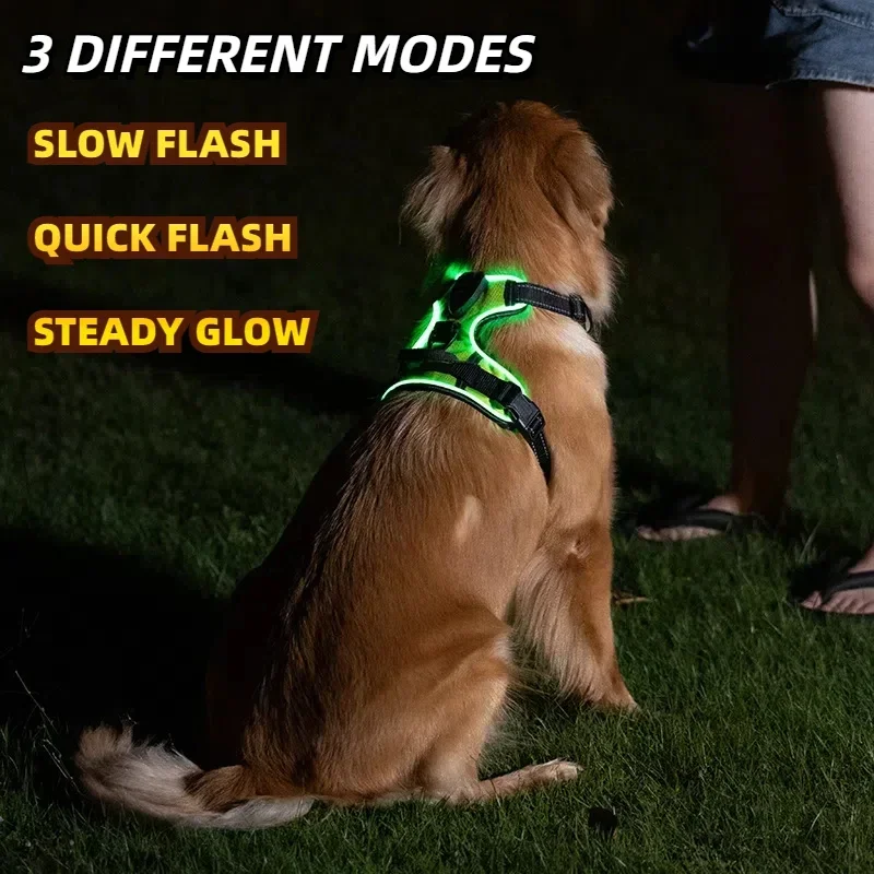 LED Light Up Dog Harness No Pull Adjustable Rechargeable Pet Vest Harness Small Medium Large Dogs Outdoor Walking Pet Supplies