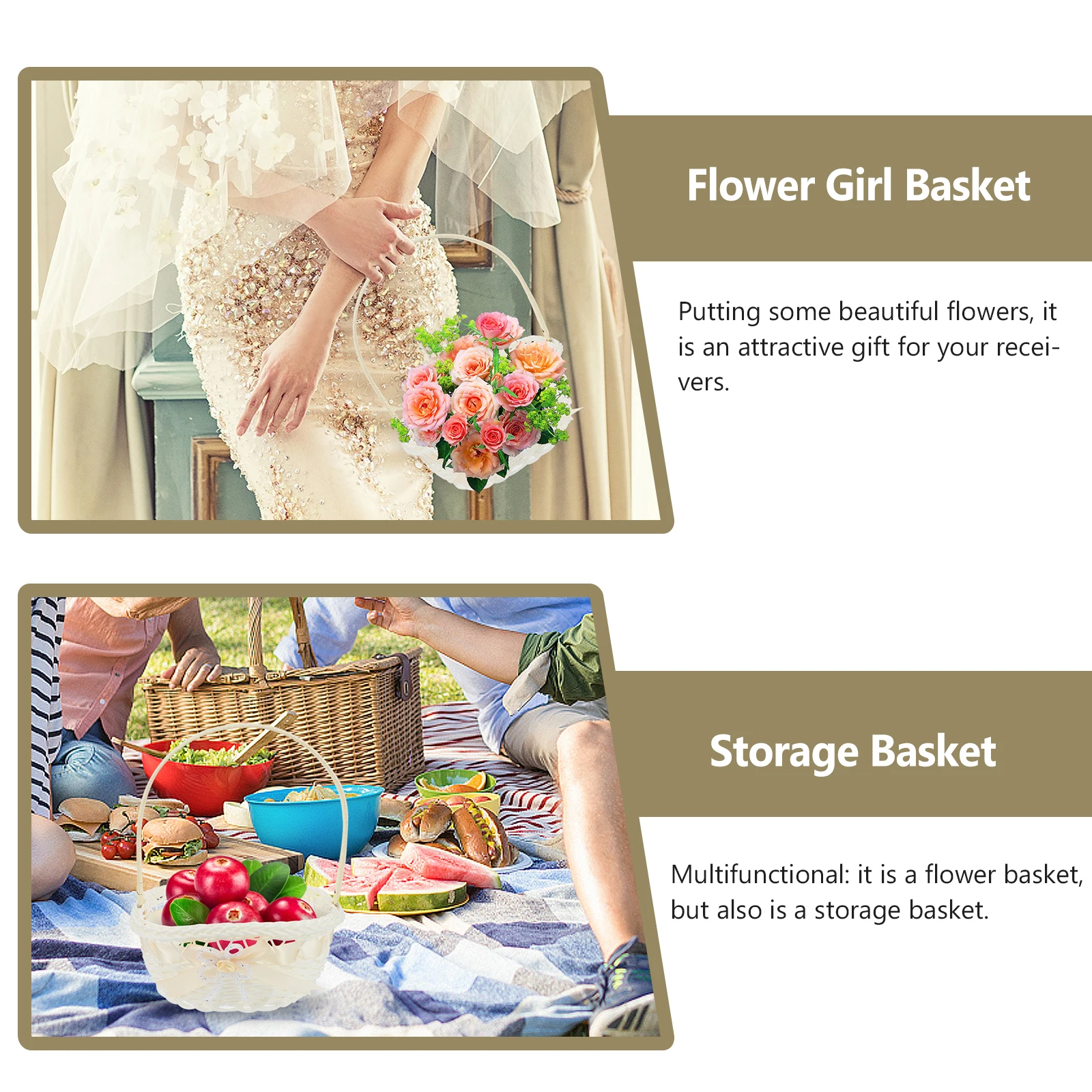 

Woven Flower Basket Storage Portable Decorative Baskets Home Party Wedding Medium Beige Size Multifunctional Storage Basket