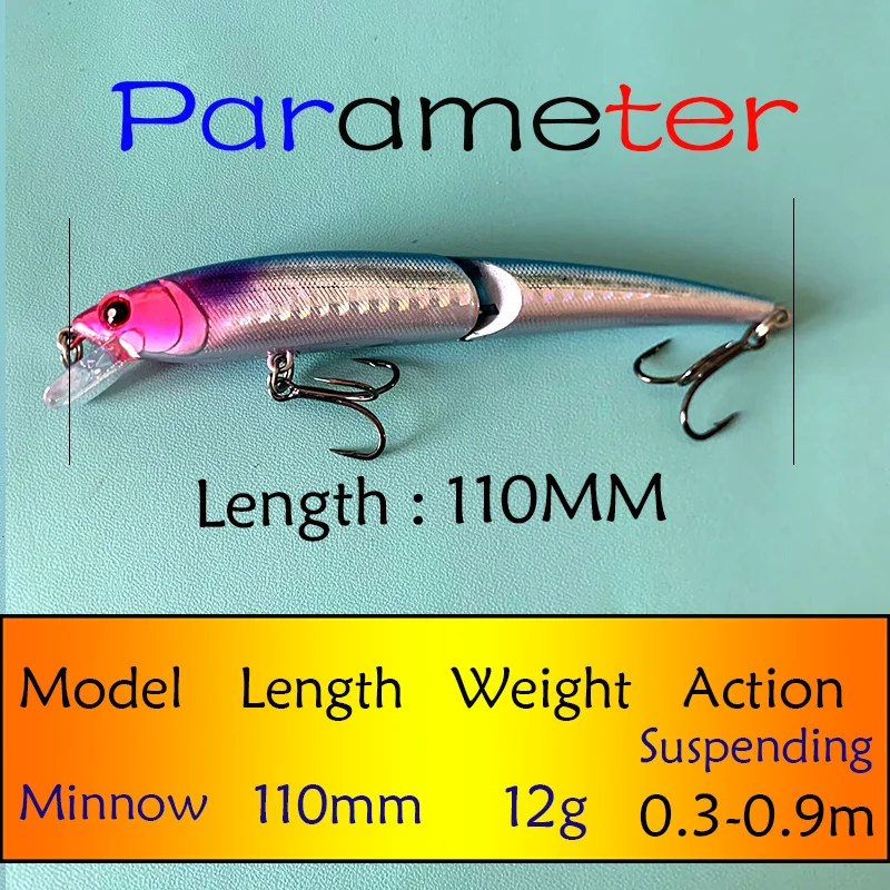 Testar Two Sections Jointed Bait Fishing Lure 110mm 12g Suspending Minnow Artificial Wobbler Hard Bait  for Pike Seabass Pesca