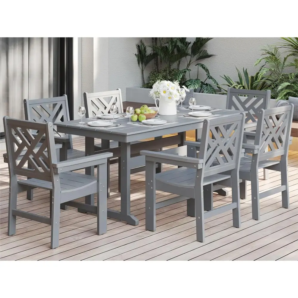 

Grey 7-Piece Weather-Resistant Outdoor Dining Set with Patio Table and Chairs, Umbrella Hole Included