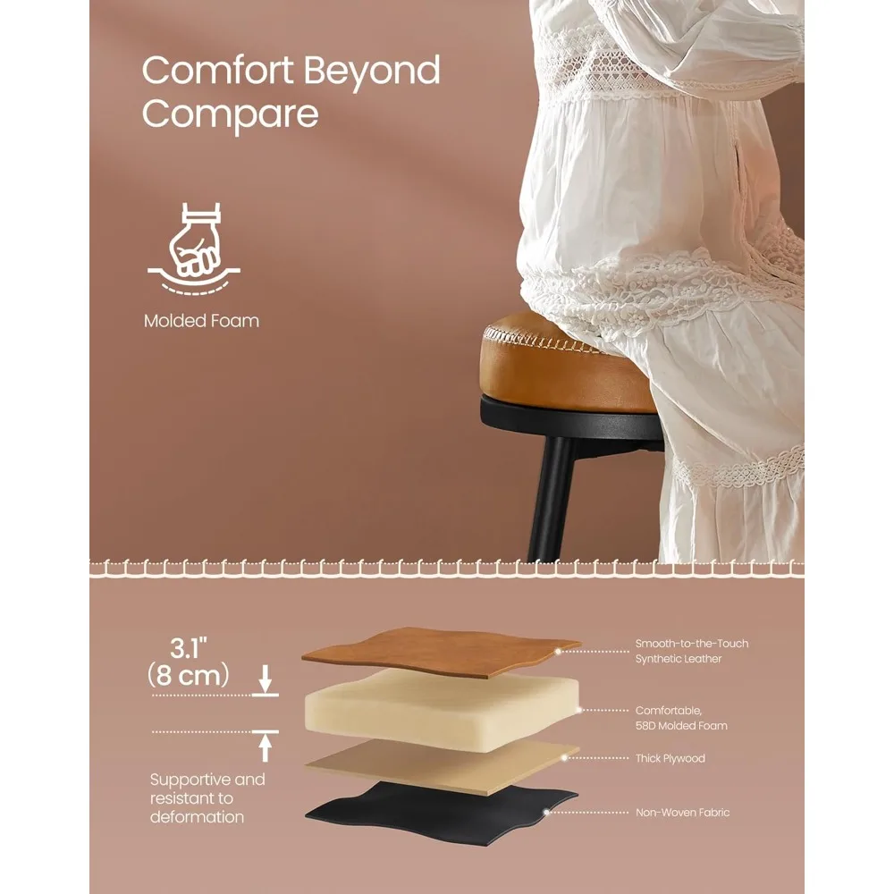 EKHO Collection - Swivel Bar Stools Set of 2, Counter Height Backless Bar Stools, Synthetic Leather with Stitching,