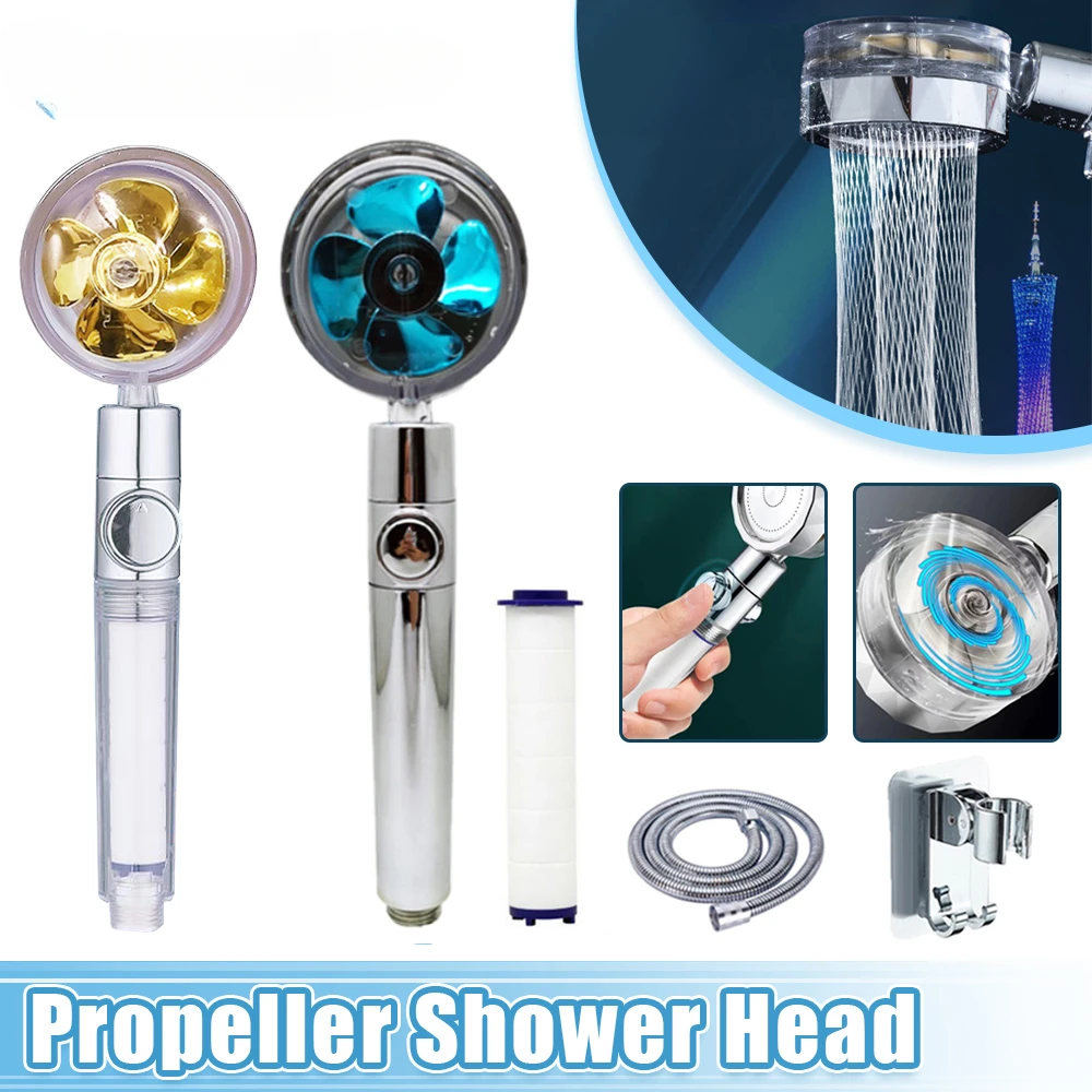 Propeller Shower Head Water Saving Flow Turbo 360 Degrees Rotating with Fan ABS High Pressure Spray Nozzle Bathroom Accessories