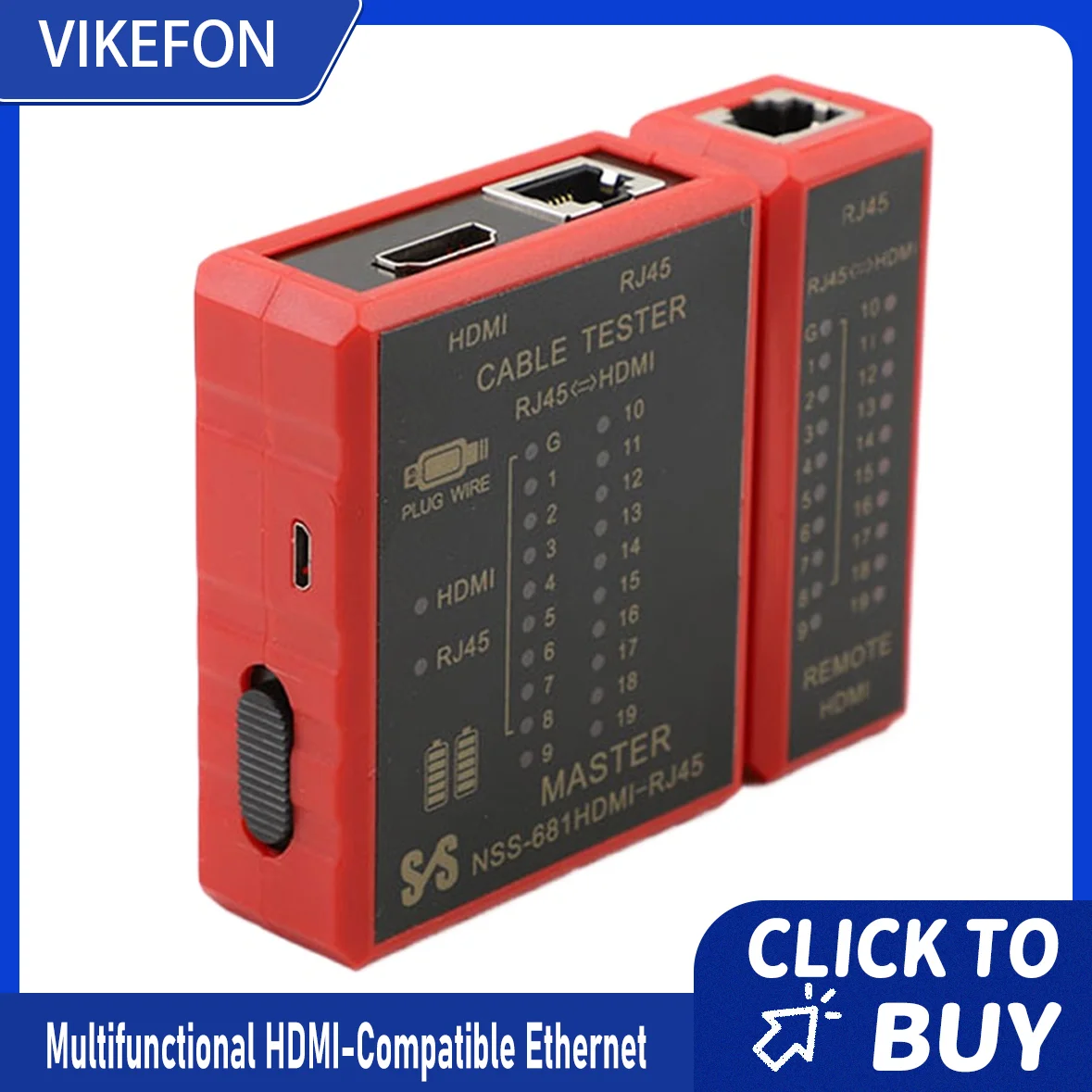 

VIKEFON Multifunctional HDMI-Compatible Ethernet Tester Network Cable RJ45 Lan 8P8C POE Anti Burn RJ11 Telephone Line Protection