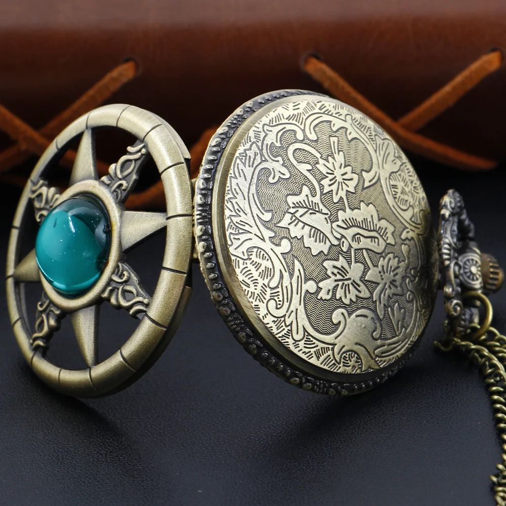 New Magic Emerald Hollow Star orologio da tasca al quarzo Vintage Gentleman collana pendente accessori moda orologio