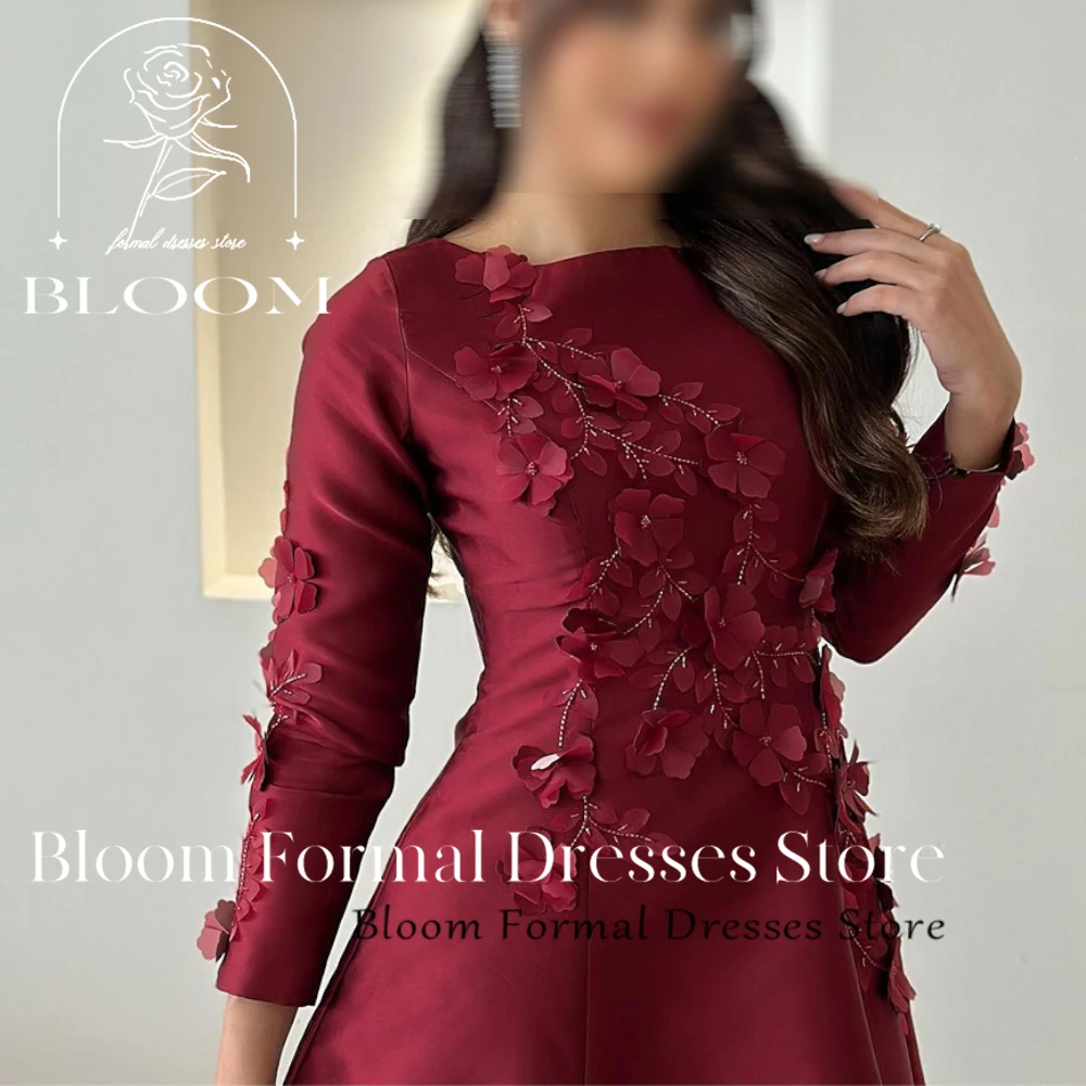 Bloom Customized Appliques A-Line Pleats Buttons Satin Square Neck Long Sleeves Quinceanera Dress Elegant Luxury Evening Gown