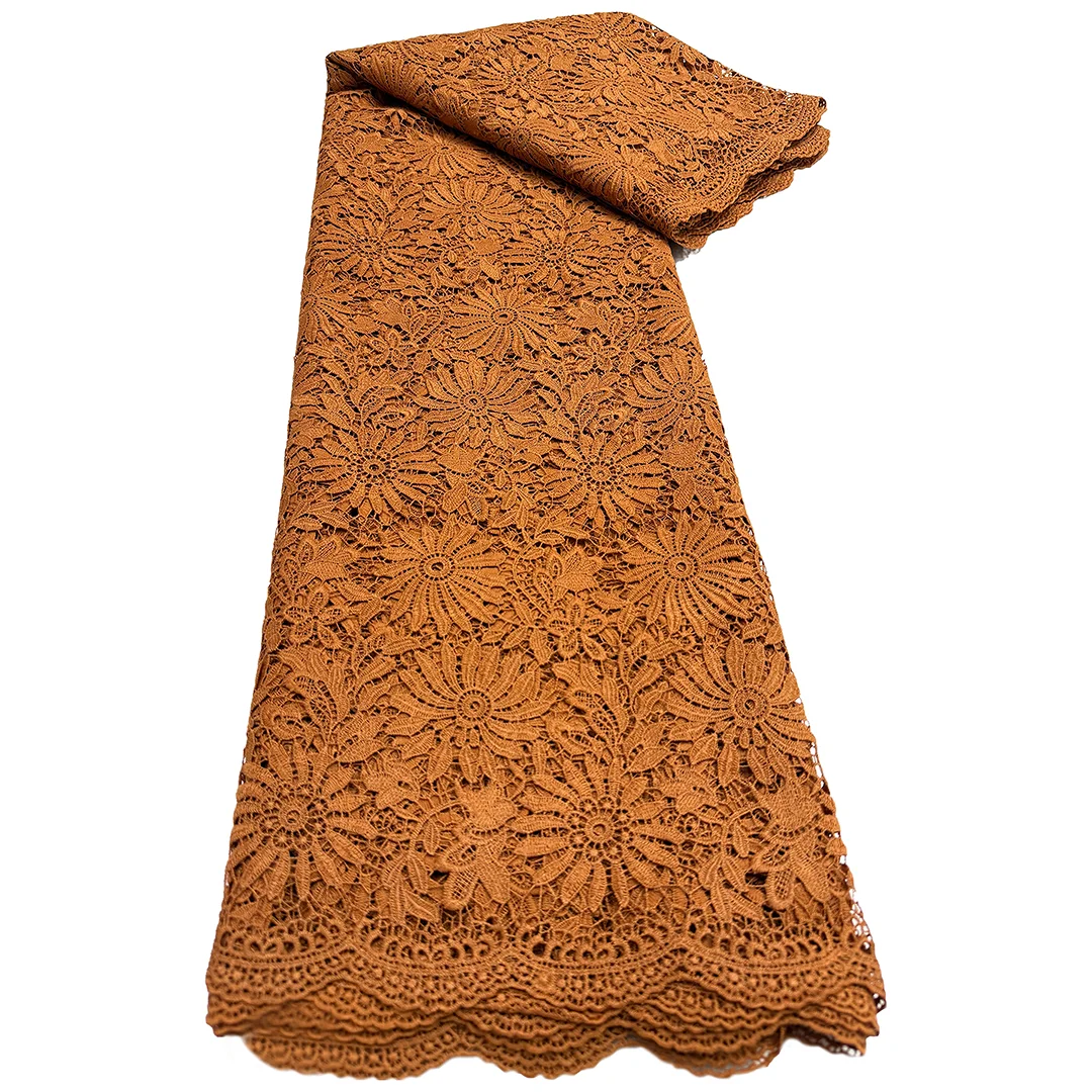 Wholesale Gold Unique Guipure Lace Soft Embroidery African Cord Fabric Nigerian Swiss Garment Cloth Skin Friendly Top Quality
