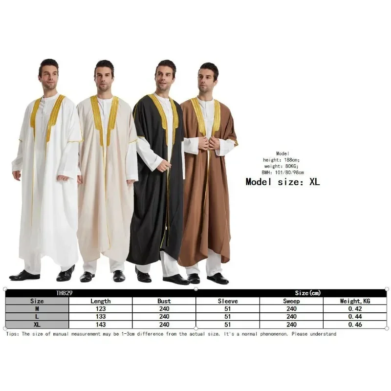 2024 Patchwork Fashion Solid Color Middle East Muslim Men\'s Robes Men\'s Robes Arab Dress Islamic Clothing